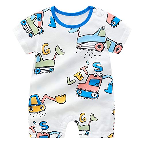 Treer Mameluco Bebé, 100% Algodón Recién Nacidos Niño Niñas Verano Bautizo Peleles Bodies Conjuntos Monos Ropa de Bebe Body de Manga Corta para Bebé (90cm,Retroexcavadora Azul)