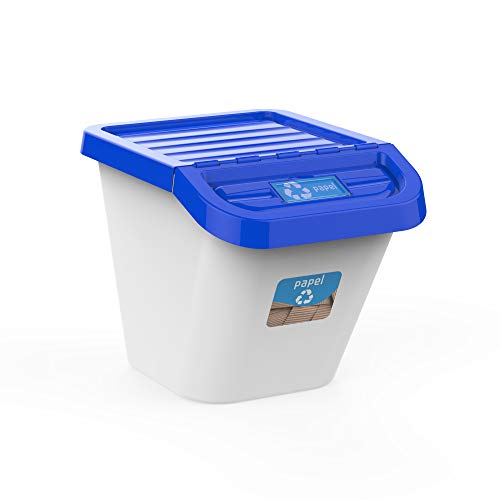 USE FAMILY-Gama Recycle. Cubos de Basura de Reciclaje para Cocina apilables. Juego de 3 contenedores 30L (azul)