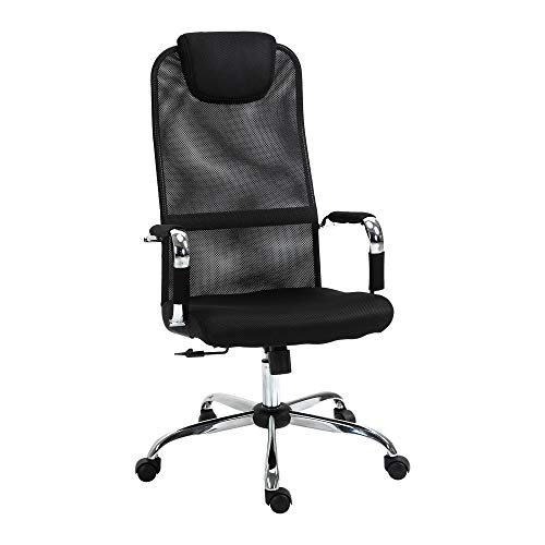 Vinsetto Silla de Oficina Ergonómica Silla de Escritorio Basculante y Giratoria con Altura Ajustable del Asiento con Reposacabezas y Respaldo Alto Malla 65,5x62,5x117-127 cm Negro