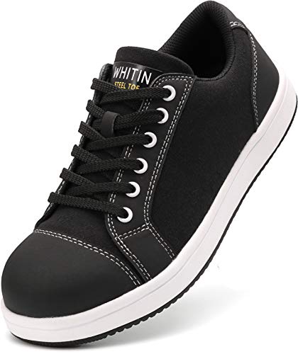 WHITIN Zapatos de Seguridad Hombres Zapatillas de Trabajo con Punta de Acero Ultra Liviano Ligeros Anti-Deslizante Transpirable Botas de Industriay Construcción s3 Blanco Negro 45 EU