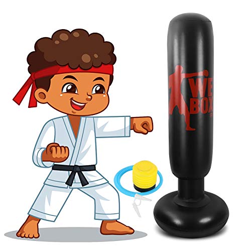 Winload Saco de Boxeo Hinchable 160 cm, Saco de Boxeo de Pie para Niños, para un Rebote Practicar Karate, Fitness Boxeo Saco de Arena Columna Tumbler, Ejercicio y Alivio del Estrés, con Bomba de Aire