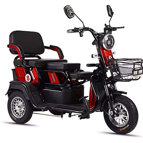 XCJJ Scooter eléctrico con canasta, Scooter eléctrico de 3 ruedas para adultos, Scooter eléctrico Drive Medical, baterías de litio de 48 V 20 Ah,rojo