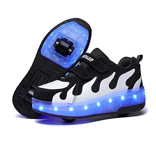 YURU Zapatos De Ruedas De Skate Led para Niños Zapatos De Rodillo Iluminados Cargadores Deportivos Cruzados Técnicos De Skateboard Retráctil,F-35