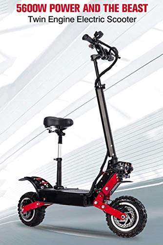 ZDW Bicicleta eléctrica Scooters eléctricos adultos de la bicicleta 5600W Motor Velocidad máxima 85 kilometros/H Doble Drive 11 pulgadas neumático todoterreno plegable Tráfico Vespa con el asiento