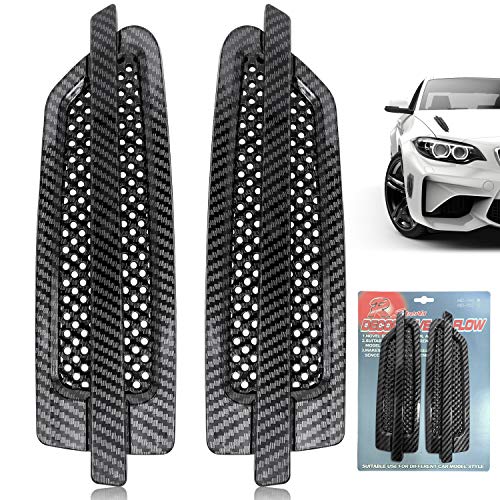 2 Piezas Accesorio de Pegatinas de Decoración de Ventilación Capó Coche,Fibra de Carbono Galvanizado Ventilación Lateral Decorativa para Coche (negro)