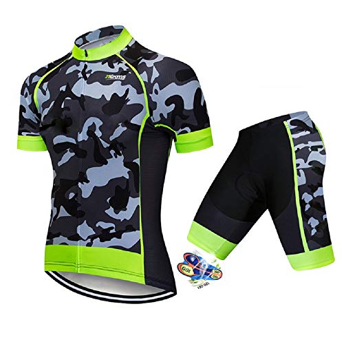 21Grams Maillot de Ciclismo Manga Corta para Hombre Conjunto de Ropa Traje de Ciclismo Deportivo con 3D Almohadilla Pantalones Cortos Anti-UV Transpirable para Bicicleta MTB (XXXL)