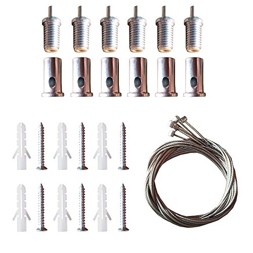 AAPLUS 6 x Kit Universal de Cable de Suspensión de Acero Inoxidable para Montaje Colgante de Panel LED de Techo 30x30 30x60 60x60 62x62 120x30CM Longitud Máx 1M/Carga Máx 30KG, Hierro+Acero Inox