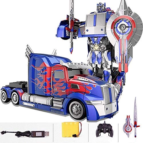 AIOJY Juguete robótico de semirremolque a la deriva de velocidad Fiesta de cumpleaños de niños de 11 años Modelo ABS Transformers Truco Coche Deformación de camión Optimus Prime Juguete de control rem