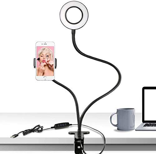 Anillo de Luz Selfie,[Versión Nueva 2020] LED Luz Anular con Soporte para Teléfono Brazo Largo Flexible 3 Modos de Iluminación para Youtube Transmisión en Vivo Maquillaje Fotografía Vlog Tiktok