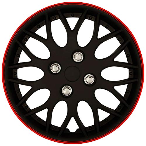 AUTOSTYLE KT970-MBK Plus R Set Missouri Matt Negro/Red Rim - Tapacubos (4 Unidades)