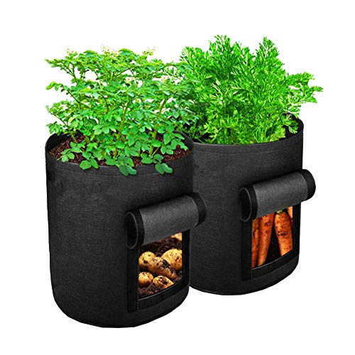 Bolsas de Cultivo de Plantas, 2 Pcs Bolsas de Cultivo de Papa, Bolsa de Cultivo de Vegetales de 7 galones Transpirables para el hogar Bolsas para sembradoras de Patatas, Tomates y Zanahorias (Negro)