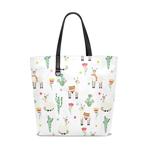 Bolso de mano con correa de peso ligero para mujeres Niñas Damas Estudiante Animal Alpaca Planta Cactus Patrón Bolsos de hombro Monedero Compras Faro Bolsos