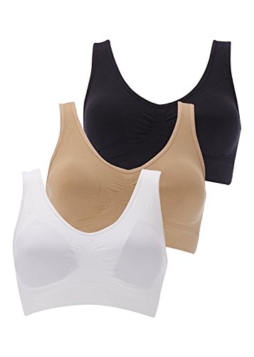 BOOLAVARD® 3-Piece Set Confort Sport Bra: Blanco, Negro y Color de la Piel.