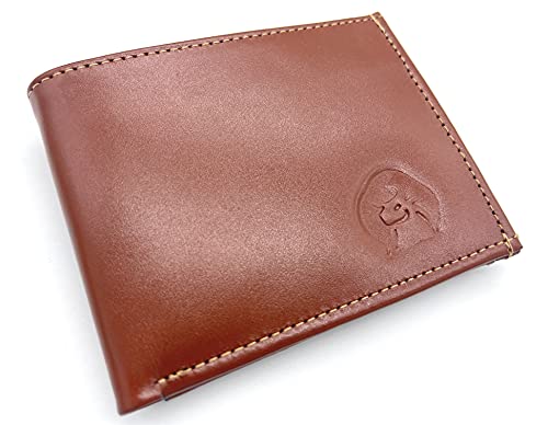 BOSSA NOVA® Monedero estrecho para hombre, 100 % piel auténtica hecha a mano, pequeño (marrón liso)