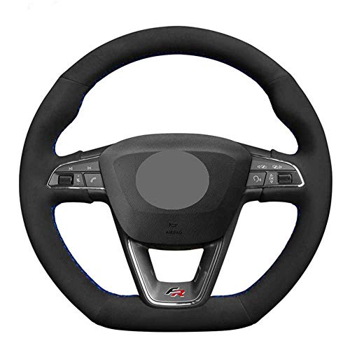 BUQDA Cubierta de Volante de Coche Cosida a Mano de Gamuza Negra, Apta para Seat Leon Cupra R Leon ST Cupra Leon ST Cupra Ateca Cupra Ateca FR