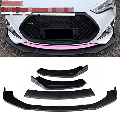 CHENGQIAN 3 Piezas De Parachoques Delantero De Coche Divisor De Labios Kit De Cuerpo Spoiler Difusor Deflector Protector Protector para Hyundai para Veloster 2013-2017, Negro Mate, Negro Brillant