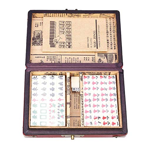 CML Home 144 fichas Mah Jong-Set Mahjong Multi Portable de la Vendimia RARA Juguete Chino con la Caja de bambú