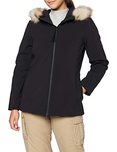 CMP Giacca Softshell Imbottita con Cappuccio Eco Fur Chaqueta, Mujer, Negro, 48