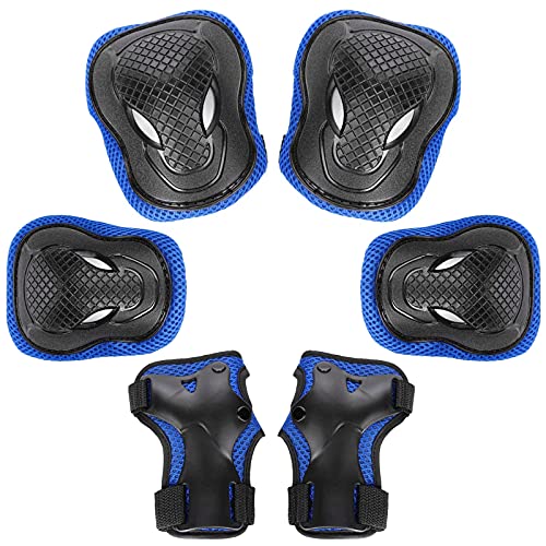 CNXUS Azul Set de Protección Infantil, Casco y Protecciones Ajustable Infantiles Rodilleras Coderas,Set Rodilleras Coderas y Muñequeras para Patinaje Ciclismo Monopatín Bicicleta Skate