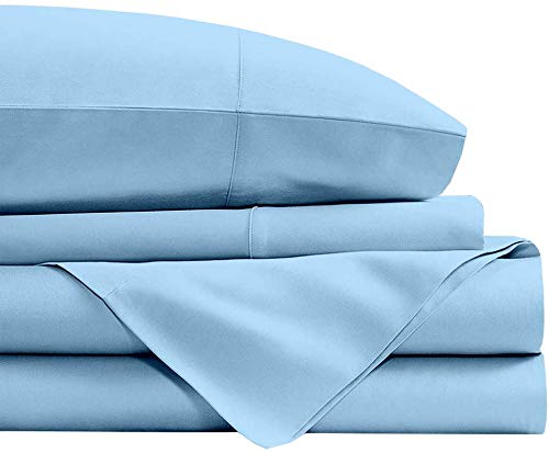 Cotton Bed Sheet Set 4 PCs, 100% Long Staple Egyptian Cotton, 450 Thread Count, 40 CM Deep Pocket of Fitted Sheet, Bedding Set, Soft Sateen Bed Sheets Set -Light Blue Solid Emperor Size