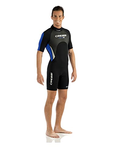 Cressi Med X Man Wetsuit 2.5 mm Traje Monoshort sin Capucha en Neopreno Biforrado, Hombre, Negro/Azul/Plata, XXL/6