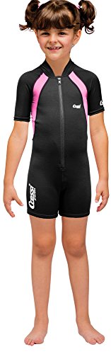 Cressi Shorty Kid Monoshort Infantil en Neopreno de 1.5/2mm, Unisex niños, Mangas Cortas-Negro/Rosa, XL (5/6 Años)