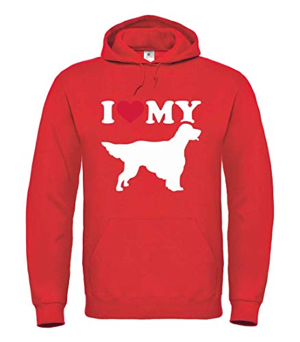 Druckerlebnis24 - Sudadera con Capucha Unisex para niños, diseño con Texto I Love My Setter Rojo 10 años