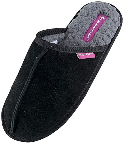 DUNLOP - Mujer Invierno Termicas Calientes Peluche Pantuflas Zapatillas por Casa con Suede (37 EU, 8034 Black)