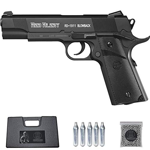 Ecommur. Red Alert RD 1911 gamo blowback | Pistola de perdigones (Bolas BB's de Acero) de Aire comprimido semiautomática Tipo Colt 1911 Cal. 4,5mm + maletín + balines y CO2