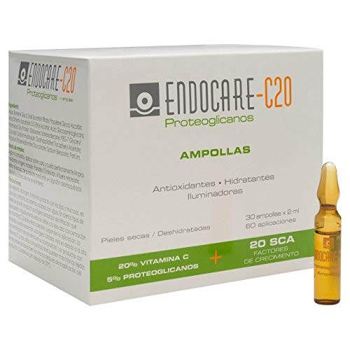 Endocare Radiance C 20 Proteoglicanos - Ampollas Faciales Antiedad, Regeneradoras, Hidratantes y Antioxidantes, con Vitamina C, Pieles Secas o Deshidratadas, 30 Uds