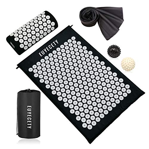 Euyecety Esterilla Acupresion Kit Alfombrilla de Acupresión y Almohada, Masaje Cojín para Relajación Muscular, Alivio del Dolor Espalda, Cuello Pies, Bolas Masaje Toalla Enfriamiento (Blanco Marino)