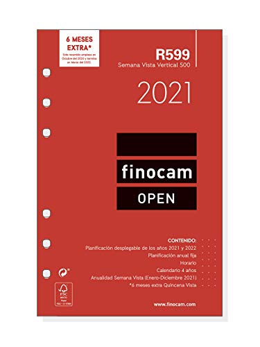 Finocam - Recambio Anual 2021 Semana vista vertical Open R599 Español, 500-117x181 mm