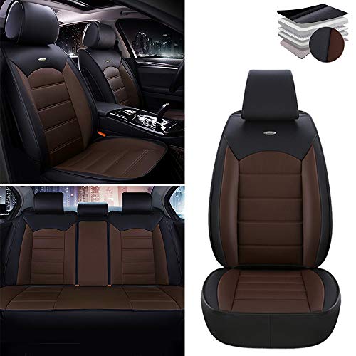 Funda de Asiento de Coche para Seat Ateca Arona Ibiza Leon Toledo,Cuero de Lujo Impermeable, Compatible con airbagJuego Completo - Estándares Negro-Café