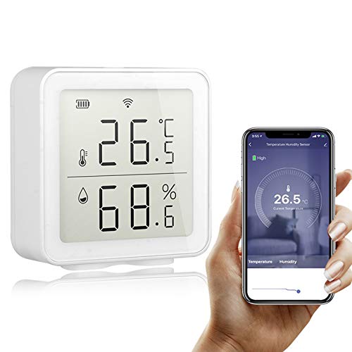 Galapare Termómetro Higrómetro, Tuya WiFi Intelligent Home Wireless Temperature Sensor Automation Scene System con Función Almacenamiento Datos y Alerta Compatible with Alexa para Habitación