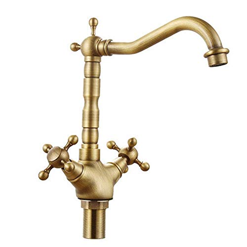 Grifo Senior All-Copper Doble Mango Antiguo Baño Baño Grifo Mezclador Grifo Caliente y frío Alambre de un solo agujero Cocina Retro Grifo Grifo de cocina moderna (Color: Latón, Tamaño: Tamaño libre) M