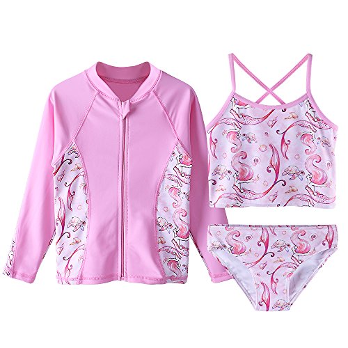 HUAANIUE Niñas sin Mangas Tankini Set Traje de baño de la Flor Trajes de Bikini UPF 50+ Ropa de Natación Ropa de Playa 3 Pieza Protección Solar 4-12 Años