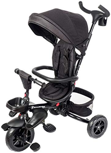 HyperMotion Triciclo infantil con mango de control para padres, cinturón de seguridad, cómodo sillín de bicicleta, ruedas anchas, triciclo para niños y niñas, primera bicicleta, color negro