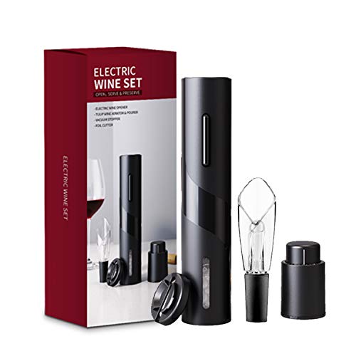 Kit de abridor de botellas de vino eléctrico, sacacorchos automático recargable que contiene cortador de papel de aluminio, tapón de vacío y vertedor de aireador de vino con cable de carga USB,Black