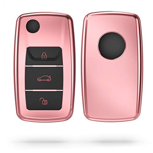 kwmobile Funda para Mando Compatible con VW Skoda Seat Llave de Coche de 3 Botones - Funda TPU Llave con Botones de Llave de Auto - Rosa Oro Brillante