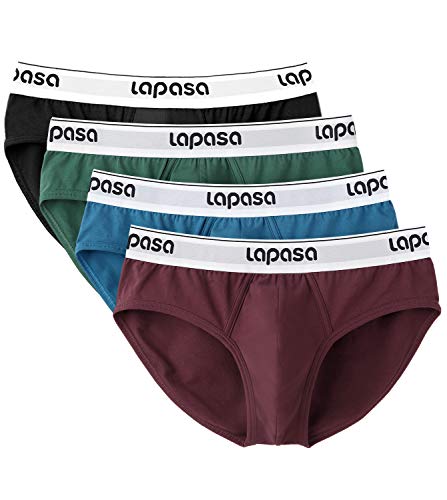 LAPASA Calzoncillo Slip Pack de 4 DE Algodón Peinado para Hombre con Soporte Frontal. M04 (Negro/Verde/Azul/Rojo Oscuro, XL)