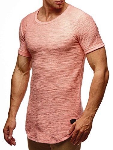 Leif Nelson Camiseta para Hombre con Cuello Redondo LN-6324 Rosa Salmón Small