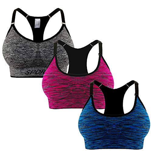 Libella Pack de 3 Donne Reggisegno Push Up Bustier Sostegno Forte Imbottito Senza cinturino Fitness Top di Sport 3714 Negro+Violeta+Azul Oscuro S/M