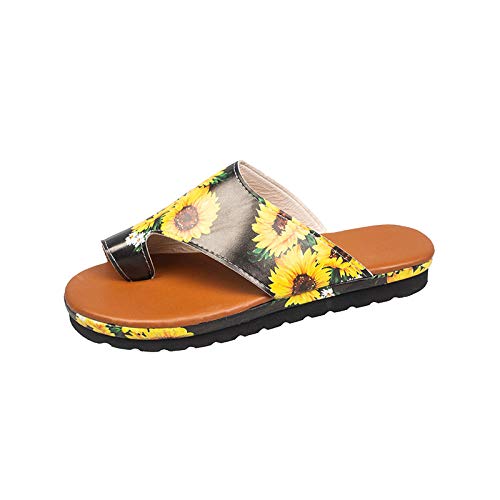 LLGG Sandalias De Ducha de Casa,Cuñas de Verano y Set Toe Cool Zapatillas-Girasol_42,Zapatillas de el hogar cómodas