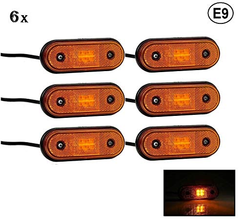 Lote de 6 luces LED de tamaño naranja laterales E9 multitensión 12 V 24 V para camión, caravana, remolque, remolque, remolque, casis