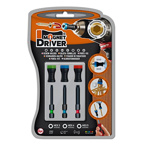 MAGNET DRIVER B33 HEX Set de Puntas HEX y Soportes Magnéticos, conjunto de 3 Puntas para Destornillador tipo HEX con sujeta Tornillos Imantado