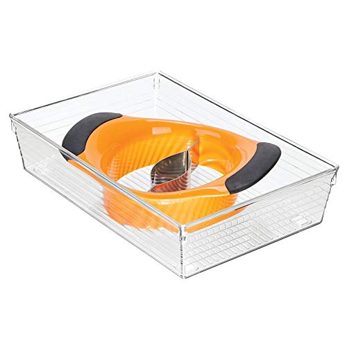 mDesign Organizador de cajones universal – Cubertero para ordenar los utensilios de cocina en los cajones – Bandeja para cubiertos para cocina y hogar – transparente