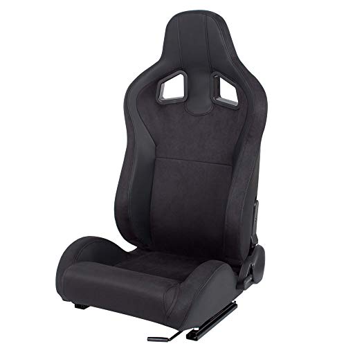 MODAUTO Asiento Deportivo Coche, Semibaquet Ajustable, de Cuero y Alcantara, con Ríeles Incluidos, Conductor y Pasajero, Universal para Coche y Simulador de Conducción, Modelo N790L, Negro