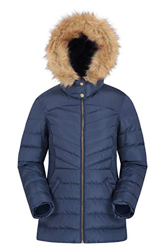 Mountain Warehouse Chaqueta Acolchada Below Zero para Mujer - Abrigo de Nieve Informal, Impermeable, con Aislamiento, cálida, Piel de imitación, Capucha - para Inverno Azul Marino 38