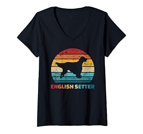 Mujer Setter Inglés retro vintage Camiseta Cuello V