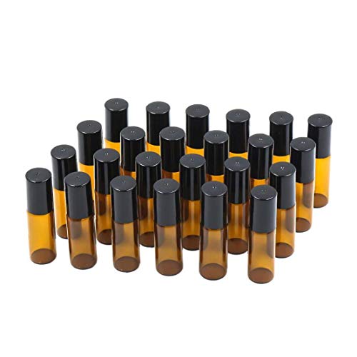 NaiCasy Botella de Aceite Esencial Botellas vacías de Vidrio 5ML Botellas de Perfume Botellas giratorias Separar embotellamiento de los aceites de Perfume líquido 24PCS